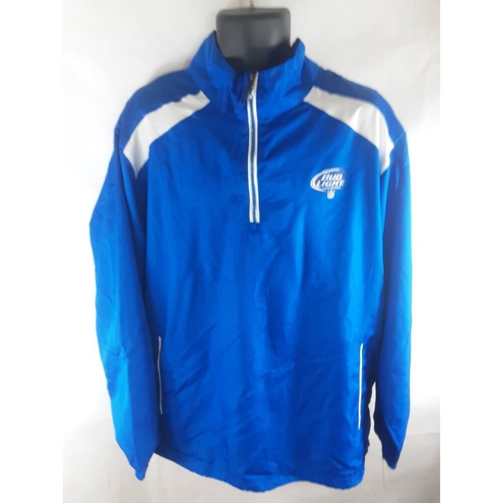Bud Light Mens 1/4 Zipper Pullover Jacket Long Sleeve Blue White Mesh XL
